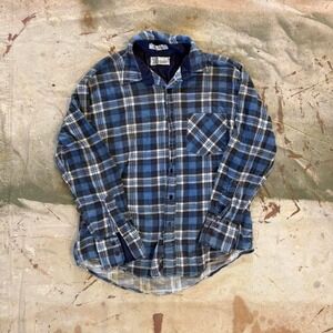 Vintage 100% Cotton blue Plaid Flannel